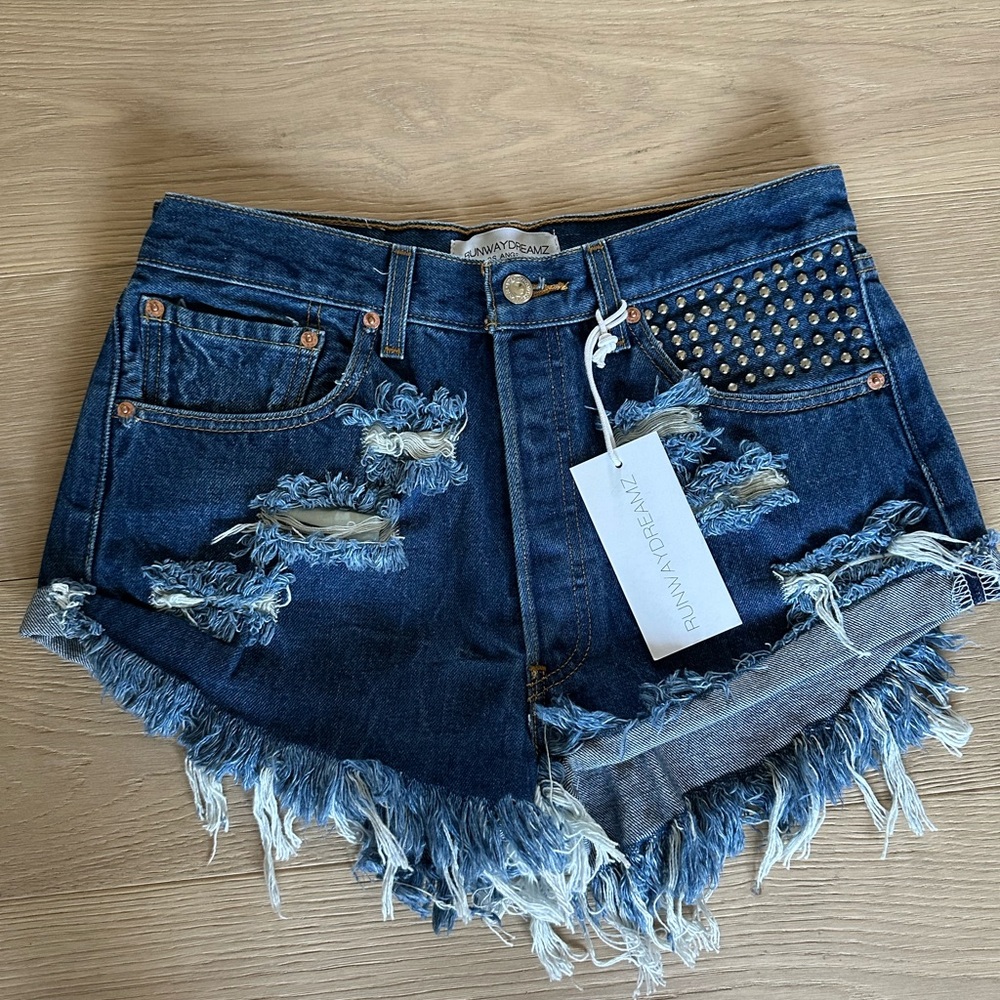 Blue Jean Shorts with Distressed Frayed Hem
